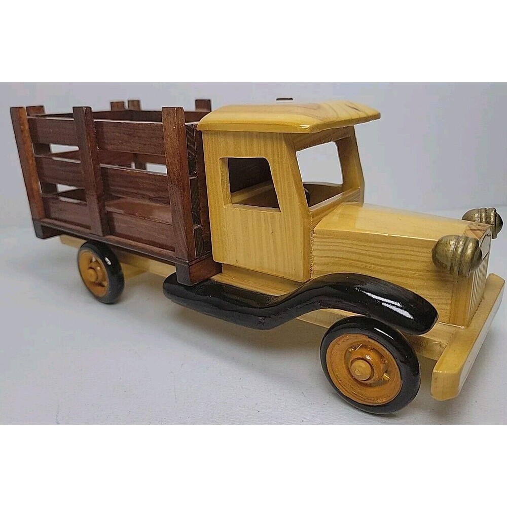 Vintage Two Tone Wood Wooden Model Toy Farm Truck Stake Board PBC International